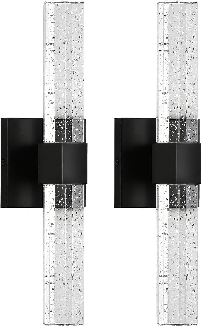 Black Sconces Wall Lighting - Modern Wall Sconces Set of Two Crystal Sconces Wall Decor Set of 2, 14W 3000K Dimmable Bathroom Vanity Light Fixtures for Hallway Bedroom Living Room