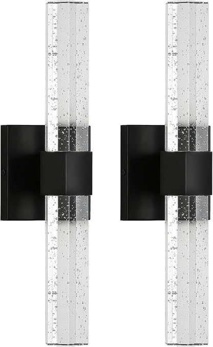 Black Sconces Wall Lighting - Modern Wall Sconces Set of Two Crystal Sconces Wall Decor Set of 2, 14W 3000K Dimmable Bathroom Vanity Light Fixtures for Hallway Bedroom Living Room