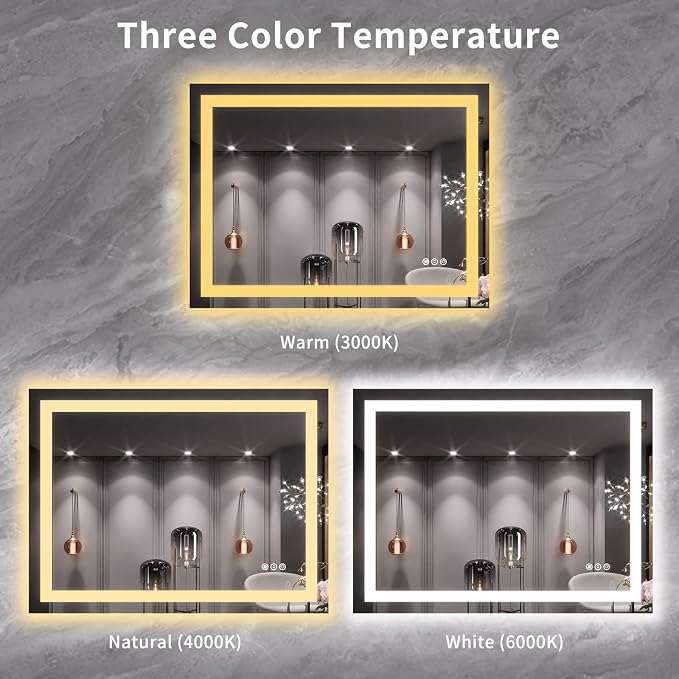 LOAAO 40X30 LED Bathroom Mirror with Lights, Anti-Fog, Dimmable, Backlit + Front Lit, Lighted Bathroom Vanity Mirror for Wall, Memory Function, Tempered Glass, ETL Listed | Anti-Fog, Dimmable, 3 Color Temperature, Backlit + Front Lit, Memory Function, ...