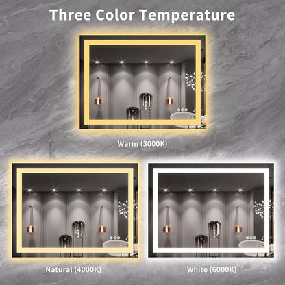 LOAAO 40X30 LED Bathroom Mirror with Lights, Anti-Fog, Dimmable, Backlit + Front Lit, Lighted Bathroom Vanity Mirror for Wall, Memory Function, Tempered Glass, ETL Listed | Anti-Fog, Dimmable, 3 Color Temperature, Backlit + Front Lit, Memory Function, ...