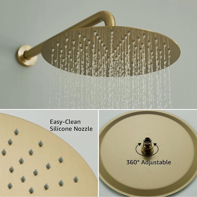 Iriber Brushed Gold Shower System Wall Mounted Shower Faucet Mixer Set with 12 Inches Rain Shower head and Handheld, Bathroom Modern Rainfall Shower Trim Kit (Contain Valve Cartridge)