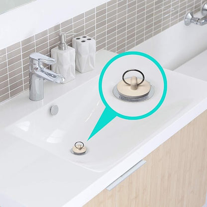 4 Pcs - Bathroom Sink Strainers and Stopper Plug (Use Separately) - 2.125" Top / 1" Basket, Stainless Steel Strainers and Rubber Plug Stopper for Standard Bathroom, Utility, Slop and RV Sink.