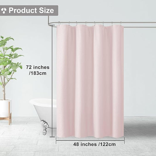 OVZME Stall Shower Curtain 48X72 inch, Embossed Textured Fabric Shower Curtain for Bathroom - Soft Cloth & Hotel Spa, Water Repellent, Machine Washable Bathroom Curtain, Pink
