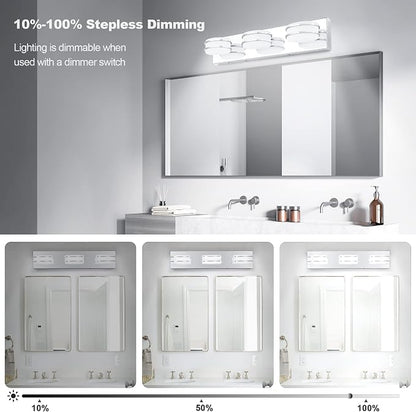 GOODATE 3 Color Temperature Dimmable Bathroom Light Fixtures Over Mirror, LED Chrome 3 Light Vanity Lighting Fixtures, Acrylic Stainless Steel Oval Shade Vanity Lights for Bathroom, ETL Certificated