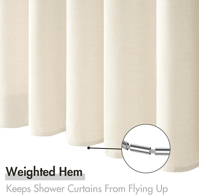 MIULEE 72 x 84 Extra Long Linen Shower Curtain Ivory 12 Metal Hooks | Washable, Heavy Fabric Curtain Set, Waterproof Thick Cloth Shower Curtains, Bathroom Hotel Bathtub