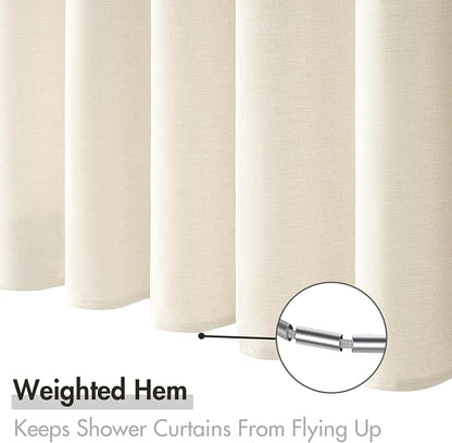 MIULEE 72 x 84 Extra Long Linen Shower Curtain Ivory 12 Metal Hooks | Washable, Heavy Fabric Curtain Set, Waterproof Thick Cloth Shower Curtains, Bathroom Hotel Bathtub
