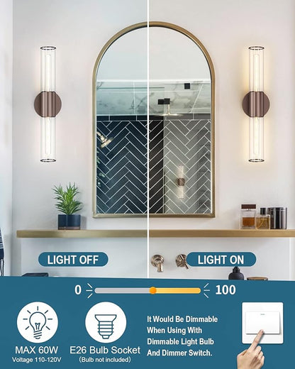 Bathroom Vanity Light Fixture, 2-Light Oil Rubbed Bronze Wall Sconce Lighting Fixture with Clear Glass, Indoor E26 Stocket Wall Lamp for Mirror Living Room Hallway, 2 Pack