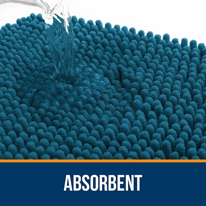 OLANLY Bathroom Rugs 32x20, Extra Soft Absorbent Chenille Bath Rugs | Peacock Blue, Quick-Drying Rubber Backing, Washable Bath Mat for Bathroom Floor, Tub and Shower, Home Decor Accessories