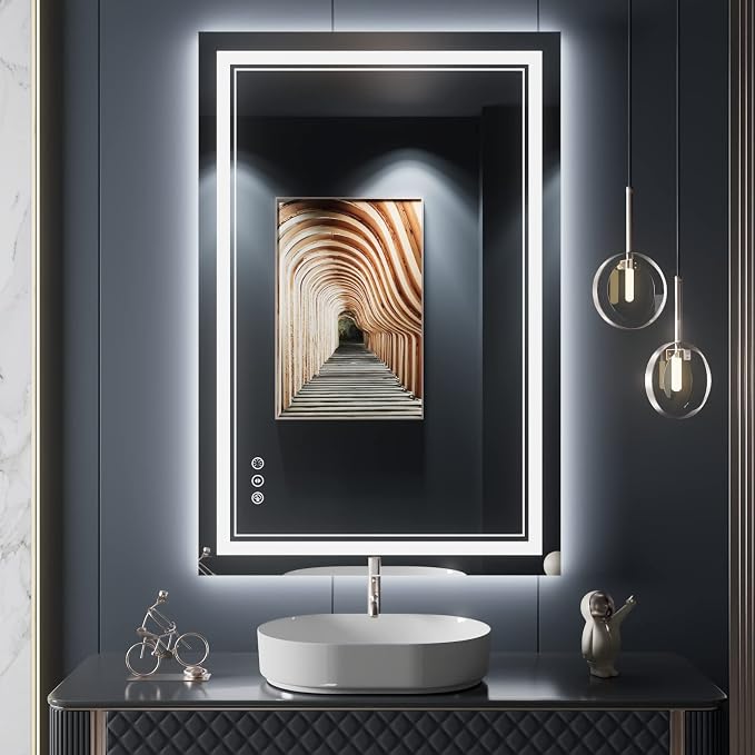 24x36 Inch LED Bathroom Mirror with Lights | Front and Backlit, 3 Colors, Dimmable, Memory, Anti Fog, Shatterproof, Horizontal/Vertical, Lighted Mirrors for Bathroom Wall