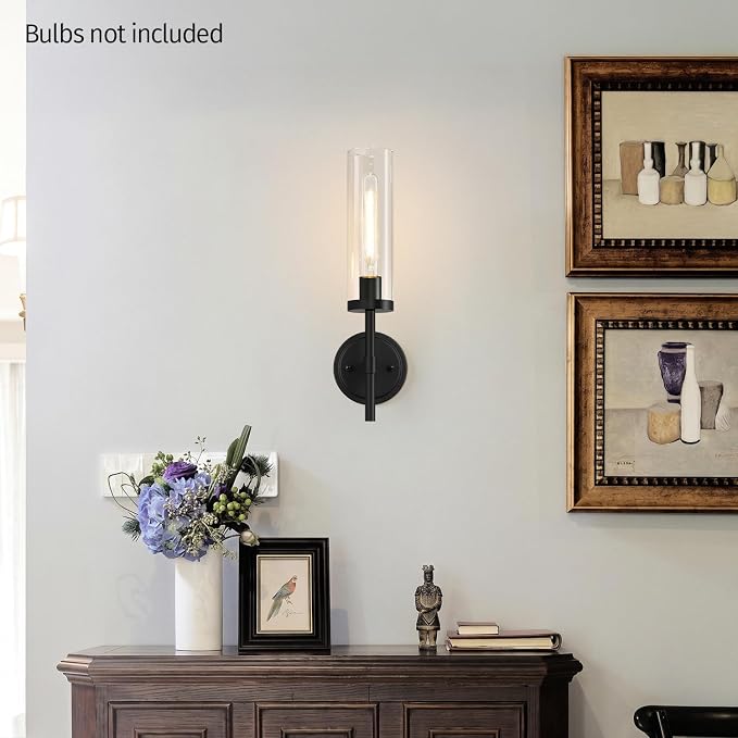MOKATNG Hardwired Wall Sconces, Matte Black Bathroom Sconces with Clear Glass, Modern Wall Light Fixtures for Bathroom Mirror Vanity, Living Room, Bedroom, Hallway, Stairway, Cabinet, Foyer