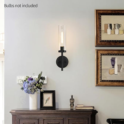 MOKATNG Hardwired Wall Sconces, Matte Black Bathroom Sconces with Clear Glass, Modern Wall Light Fixtures for Bathroom Mirror Vanity, Living Room, Bedroom, Hallway, Stairway, Cabinet, Foyer