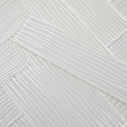 White Glass Subway Tile, Water Wave Glass for Shower Bathroom Kitchen Backsplash Wall, 3 x 12 Inch, 4 Sq.Ft.