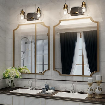 Tipace 2 Lights Vintage Bathroom Vanity Light Fixtures Over Mirror Black & Gold Industrial Vanity Lights with Globe Clear Glass Farmhouse Wall Sconces Fixture(Exclude Bulb)