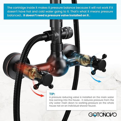 gotonovo Oil Rubbed Bronze Shower Faucet 8 Inch Rainfall Shower Head Set Double Cross Handle Handheld Spray Bathroom Shower System Wall Mount
