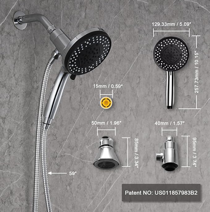 High Pressure Shower Head with Magnetic Shower Base | High Pressure 10-setting Shower Head with Hose,Magnetic Bracket,59 Inches Stainless Steel Shower Hose,Magnetic Shower Base