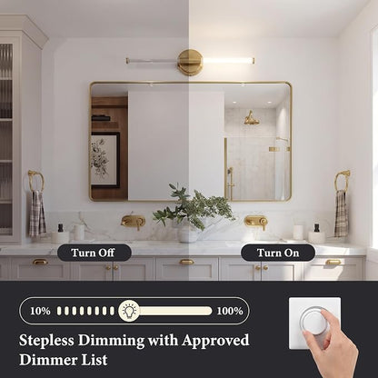 URSOLA 24" Modern LED Bathroom Light Fixtures, Golden 3CCT Dimmable Bathroom Vanity Light Over Mirror, Bathroom Vanity Bath Bar Lights with 360° Removable Acrylic Light Tube