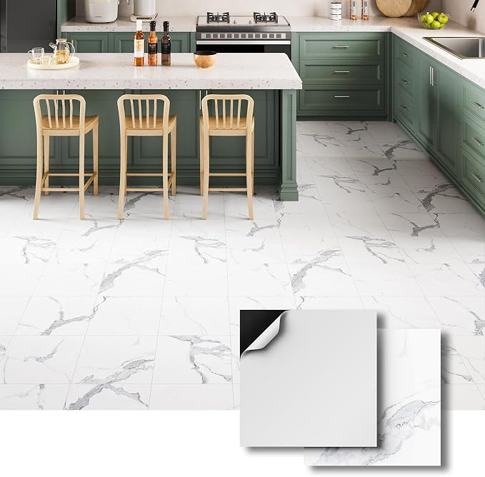 ATOPOSE Peel and Stick Vinyl Floor Tile，1 Piece Sample,6"x6" Self Adhesive Flooring for DIY Installation（ White Marble Sample）