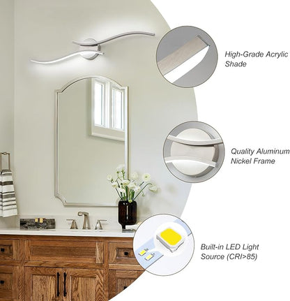 Modern Bathroom Vanity Light, 32inch Dimmable Brushed Nickel Bathroom Lighting Fixtures Over Mirror, 23W Aluminum Wall Light for Living Room,6000K White Light