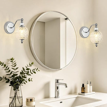 1 Piece Brushed Chrome Wall Sconce, 1-Light Mid Century Modern Brushed Chrome Finish Wall Sconce with Globe Glass Shade, Modern Light for Bathroom, Bedroom, Living Room,Powder Room