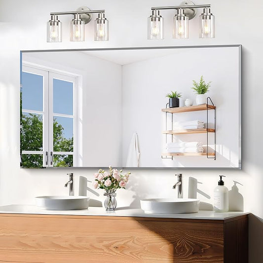 KOCUUY Beveled Mirror, 55x30 Inch Large Frameless Bathroom Mirror for Over Sink, Upgraded Shatterproof Beveled Unframed Design Mirror for Bathroom, Bedroom, Hang Horizontal/Vertical