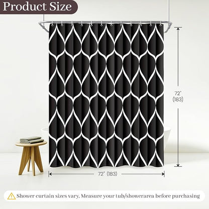 Gelbchu Geometric Shower Curtain for Bathroom, Black, 72x72 Inch | with Hooks, Premium Polyester, Quick Dry, Water Repellent, Machine Washable, Rustproof Grommets, Modern Minimalist