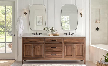 Brushed Bronze Bathroom Mirror, 24x30 Oblong Mirror with Stainless Steel Metal Frame, Oval Vanity Mirror for Over Sink, Modern Anti Rust Wall Mounted