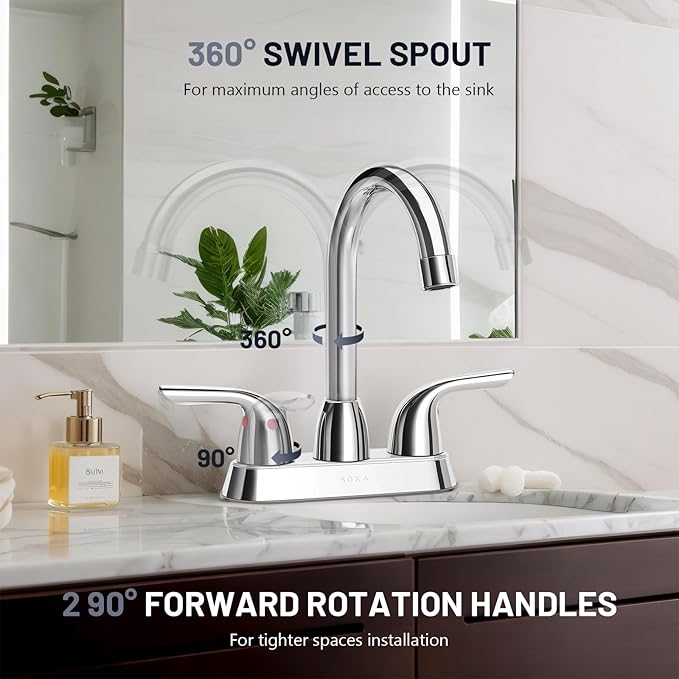 Bathroom Sink Faucet for 3 Hole, 4 Inch Stainless Steel Faucet for Bathroom, Bathroom Faucets with Deck Plate & Pop-Up Pop-Up Drain Assembly 2-Handle Faucet for Bathroom Sink Vanity RV Restroom