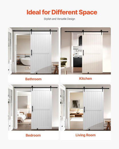 VEVOR Sliding Barn Door, 42 x 84 inch, High-Strength MDF Panel, Barn Door with Hardware Kit, Water-Proof PVC Surface, Easy to Install, H-Frame, Smoothly and Quietly Sliding for Living Room, Bathroom