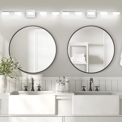 LED Modern Bathroom Light Fixtures Over Mirror, 5-Light Dimmable Vanity Lights, Chrome Acrylic Bathroom Vanity Light, 2700K-6500K Adjustable, ETL Certificated