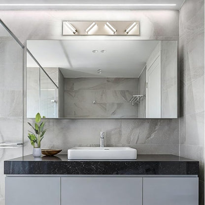 Bathroom Lights Fixtures Over Mirror, 360°Rotate Modern LED Vanity Lights for Bathroom, 32W Dimmable & High CRI Acrylic Wall Lighting, No Assembly Required (Brushed Nickel, 4-Light, 24 Inch)