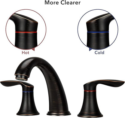Bathroom Sink Faucet, Faucet for Bathroom Sink, Widespread ORB Bathroom Faucet 3 Hole with Stainless Steel Pop Up Drain and cUPC Lead-Free Hose-(Oil Rubbed Bronze 2 Packs)