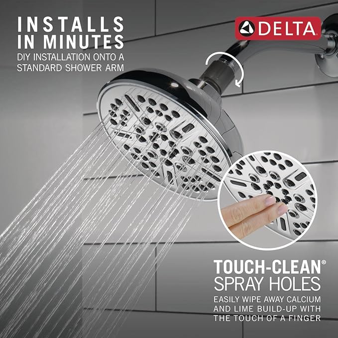 Delta Faucet 8-Spray Touch-Clean Chrome Shower Head, Delta Shower Heads, Showerhead, Shower Head Chrome, 1.75 GPM Water Flow, Chrome 75898C