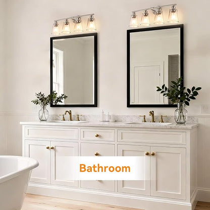 TALOYA 27 Inch Brushed Nickel Bathroom Light Fixtures with Thickend Clear Tapered Glass Shade, 4-Light Modern Vanity Light Over Mirror for Bathrooms, Bedrooms (Bulbs Not Included)