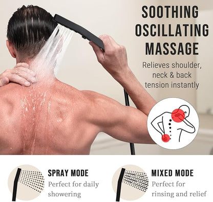 G-Promise All Metal Square 3 Function Handheld Shower Head(Matte Black) | All Metal Construction, 3 Function Modes with Massage, Modern Look, Push Switch, Easy Installation