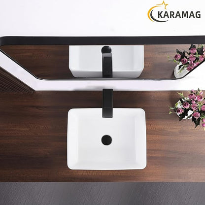 Bathroom Vessel Sink Rectangle-KARAMAG 19x15 Inch Bathroom Sink Countertop Rectangular 19 Inch Modern Above Counter White Porcelain Ceramic Vessel Vanity Sink Art Basin