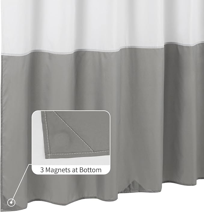 ALYVIA SPRING Waterproof Fabric Shower Curtain or Liner White/Grey, 72x72 | 3 Magnets, Soft Cloth & Hotel Quality, Machine Washable, Light-Weight, Standard Size