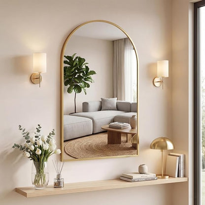 NEWBULIG 22"x30" Arched Wall Mirror, Bathroom Mirrors for Over Sink, Gold | Matte Metal Framed Vanity Mirror with Tempered Glass, Entryway, Living Room, Bedroom