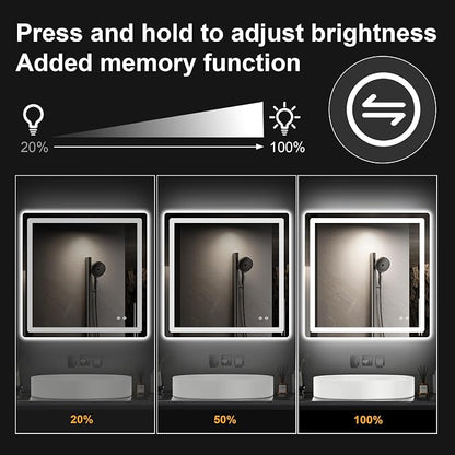 LED Bathroom Vanity Mirror with Lights, 30"x30" Lighted Wall Mirror | Front and Backlit, Anti Fog, Dimmable 3 Color Lighting, Memory Function, Shatterproof Glass, Plug in or Hardwired