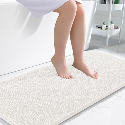 OLANLY Bathroom Runner Rugs 47x24, Extra Soft Absorbent Chenille Bath Rugs | Ivory, Quick-Drying Rubber Backing, Machine Washable Long Bath Mat for Bathroom Floor, Tub and Shower, Home Decor Accessories
