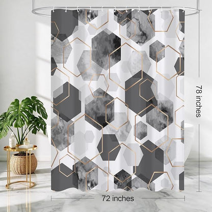 Litabel Long Shower Curtain for Bathroom, Geometric Bathroom Decor 72x78 | Long Modern Minimalist Shower Curtais, Grey Geometric Art Print Abstract Waterproof Bath Curtain
