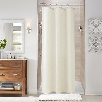 Ivory Linen Shower Curtain, Cloth Textured Fabric Shower Curtain Set with Hooks, Simple Elegant Modern Farmhouse Country Ultra Thick Bath Curtains for Bathroom,Water Repellent,36x72