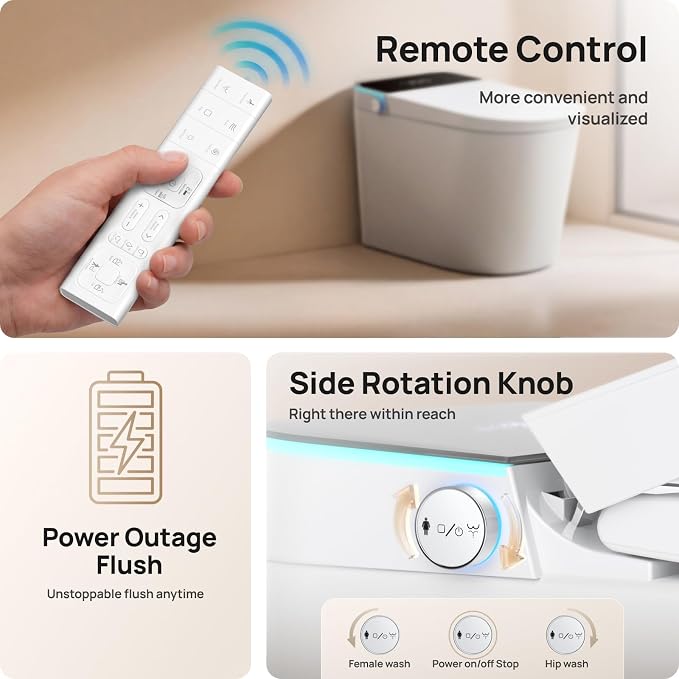 Smart Toilet with Bidet Built-in: Ultra Gentle Wash Bidet Toilet with Child Mode, Dual Flush One Piece Toilet with Auto Lid/Seat, Dryer, Foam, Remote, Heated Seat, Foot Sensor, Night Light, Pre-wet