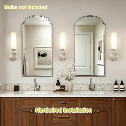 [Hardwired] Wall Sconces Set of Two, Brushed Nickel Bathroom Sconces with Milky White Glass, Modern Wall Light Fixtures for Bathroom Mirror Vanity, Living Room, Hallway, Stairway, Cabinet, Foyer