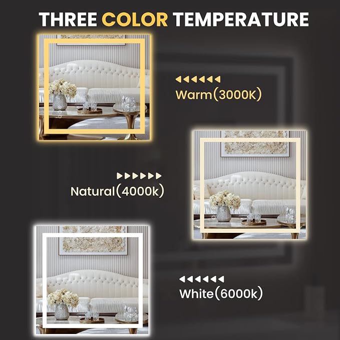 LOAAO 28"X30" LED Bathroom Mirror with Lights, UL Listed | Anti-Fog, Dimmable, 3 Color Temperature, Backlit + Front Lit, Memory Function, Tempered Glass