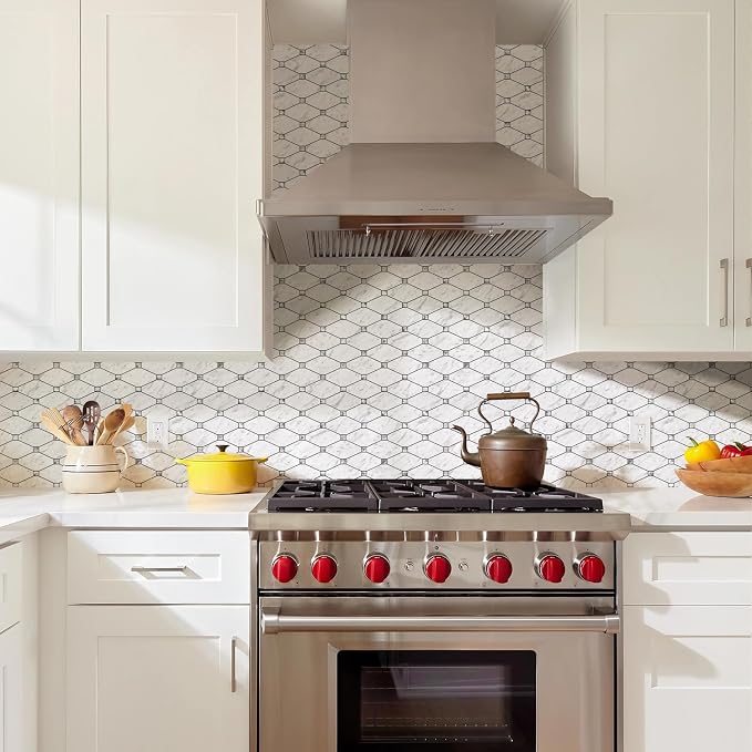 STICKGOO 10 Sheets Peel and Stick Backsplash, Carrara White | Stick on Mosaic Tiles for Kitchen Wall Decor, Long-Lasting, PVC Mixed Glass, Ideal for Vanities, Bathrooms