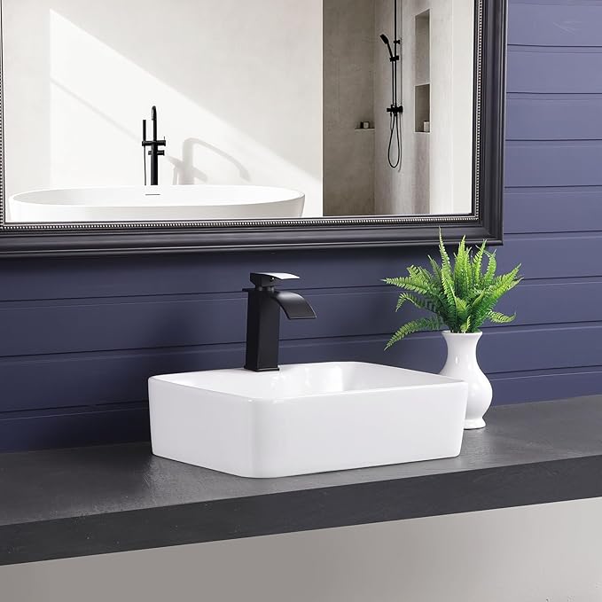 Vessel Sink 19"x15" Rectangular Bathroom Sink Modern White Porcelain Ceramic Above Counter Drop-in Vanity Sink for Bathrooms Art Basin with Faucet Hole