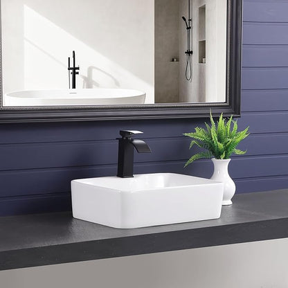 Vessel Sink 19"x15" Rectangular Bathroom Sink Modern White Porcelain Ceramic Above Counter Drop-in Vanity Sink for Bathrooms Art Basin with Faucet Hole