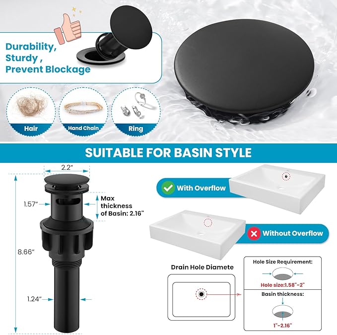 gotonovo Bathroom Faucet 3 Hole 8 Inch Widespread Bathroom Sink Faucet 2 Cross Handles Vintage Lavatory Vanity Mixer Tap with Pop Up Drain, H C Label, Matte Black