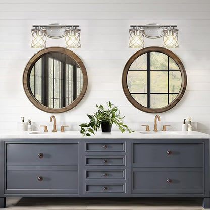 2-Lights Bathroom Vanity Lights, Bathroom Light Fixtures Over Mirror, Brushed Nickel Vanity Light, Farmhouse Wall Lights with Clear Glass Shade, Bathroom Wall Lamp for Mirror Kitchen Bedroom