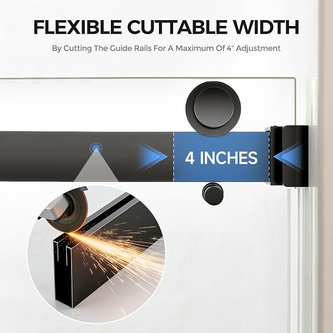Frameless Stainless Steel Sliding Shower Door, 44-48" W x 76" H - 5/16" (8mm) Thick Tempered Glass Rust-Proof Glass Shower Door with Dual Tracks in Matte Black